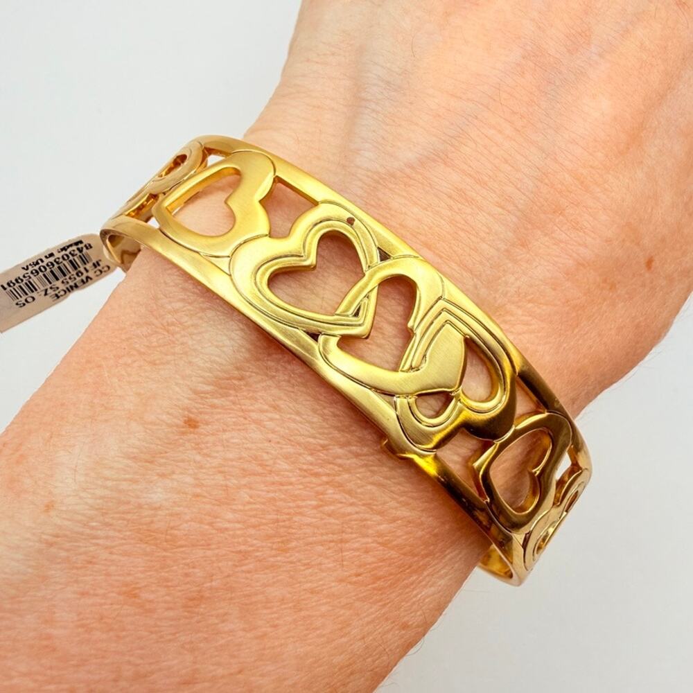 NWT Brighton CC Venice JF1955 Gold Vermeil Heart Cut Out Cuff Bracelet 7.25"